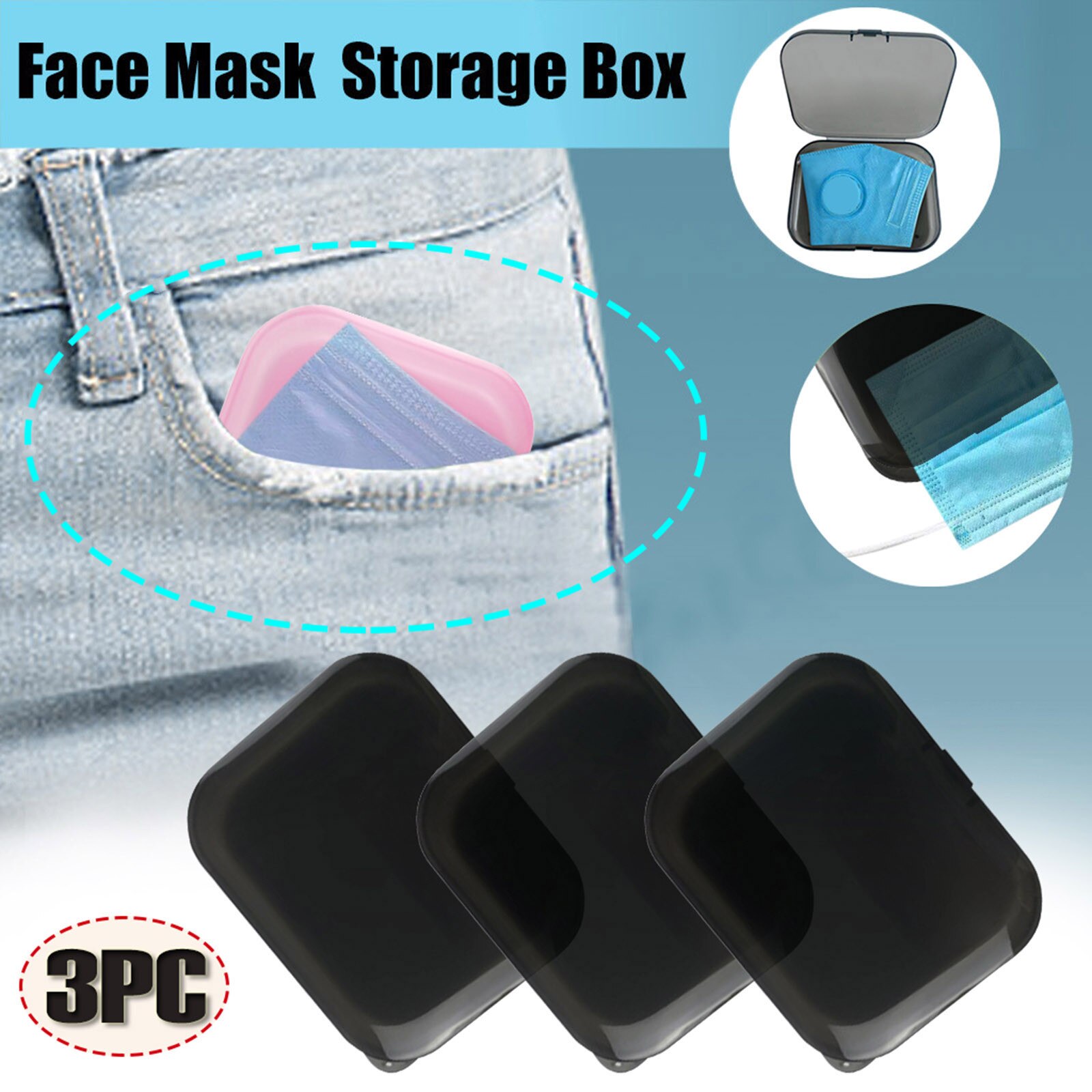 3PCS Face Mask Storage Case Disposable Mask Storage Box Portable Mask Storage Box Face Mask Storage Holder Case Mascarilla: A