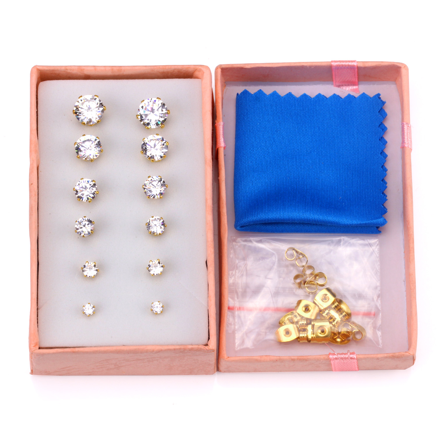 LUXUSTEEL 6 Paare/einstellen CZ Ohrstecker Edelstahl rund weiß Zirkonia hypoallergen 6 Krallen Ohrring trendiger Schmuck