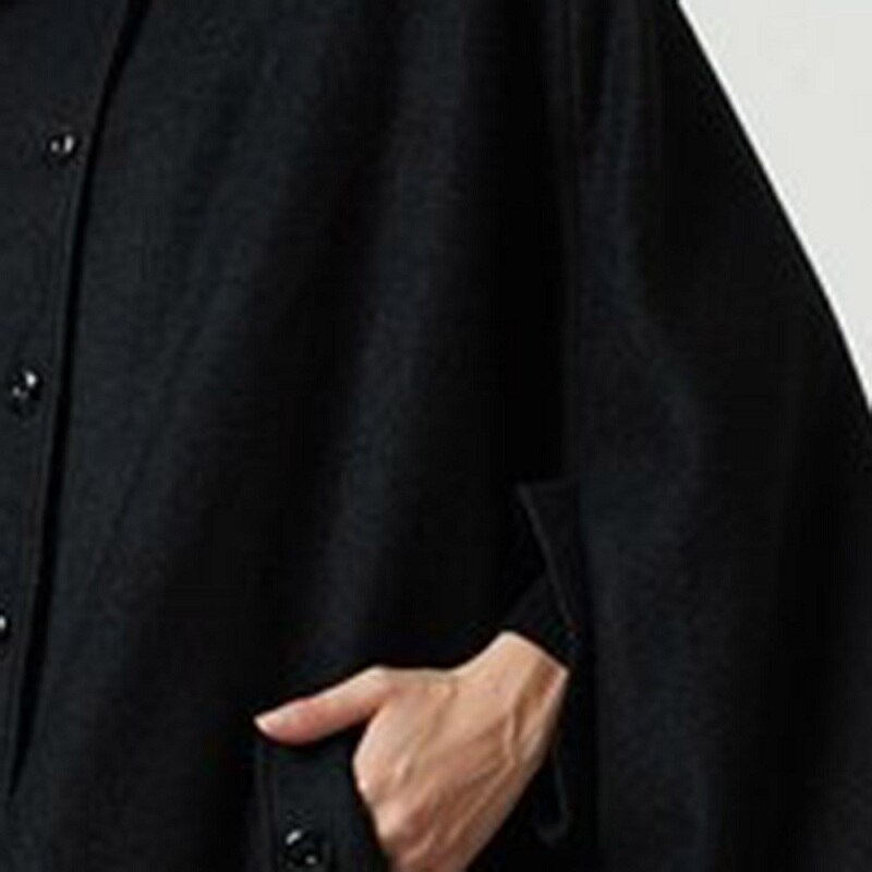 Gothic Vrouwen Wol Cape Jassen Knop Losse Toevallige Bovenkleding High Street Stijlvolle Herfst Winter Warm Overjas Vrouwelijke Zwarte Top Jas