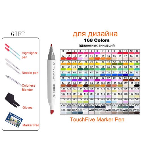 Alcohol Based Markers Touchfive for Drawing Sketch Marker Pen Set Dual tip 10/30/40/60/80/168 Colors Art Marker for School