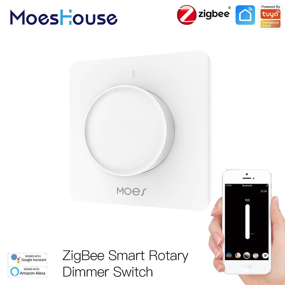 ZigBee Smart Rotary Light Dimmer Switch Brightness Memory Smart Life/Tuya APP Remote Control Works with Alexa Google EU