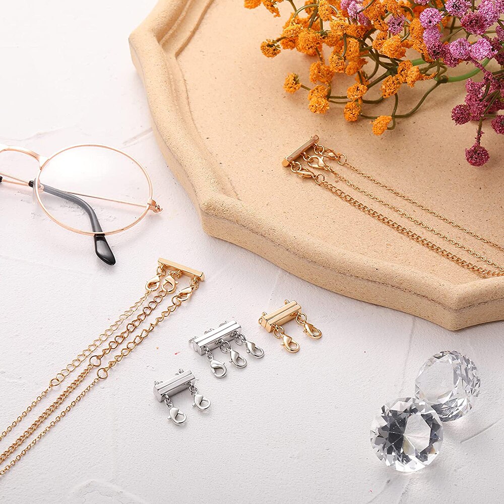 4 Pieces Locking Magnetic Layered Necklace Clasp Multi Strands Jewelry Closure Converter for Layered Necklaces Bracelets