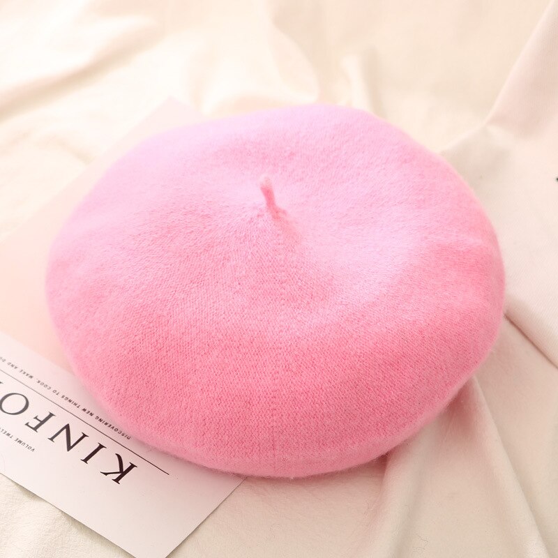 21 farger kvinner ull beret kvinne retro hårete filt beretter panser luer vinter varm gang lue cap boinas de mujer: Rosa