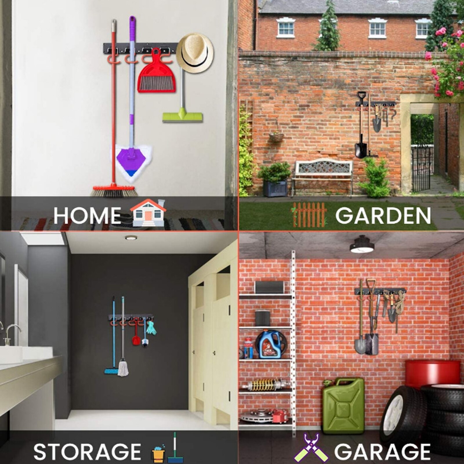 Wall Mount Hanger Garage Tool Organizer Heavy Duty Rack Metal Decorative Multi-Tools Storage Hooks with Screws and 5 Hooks