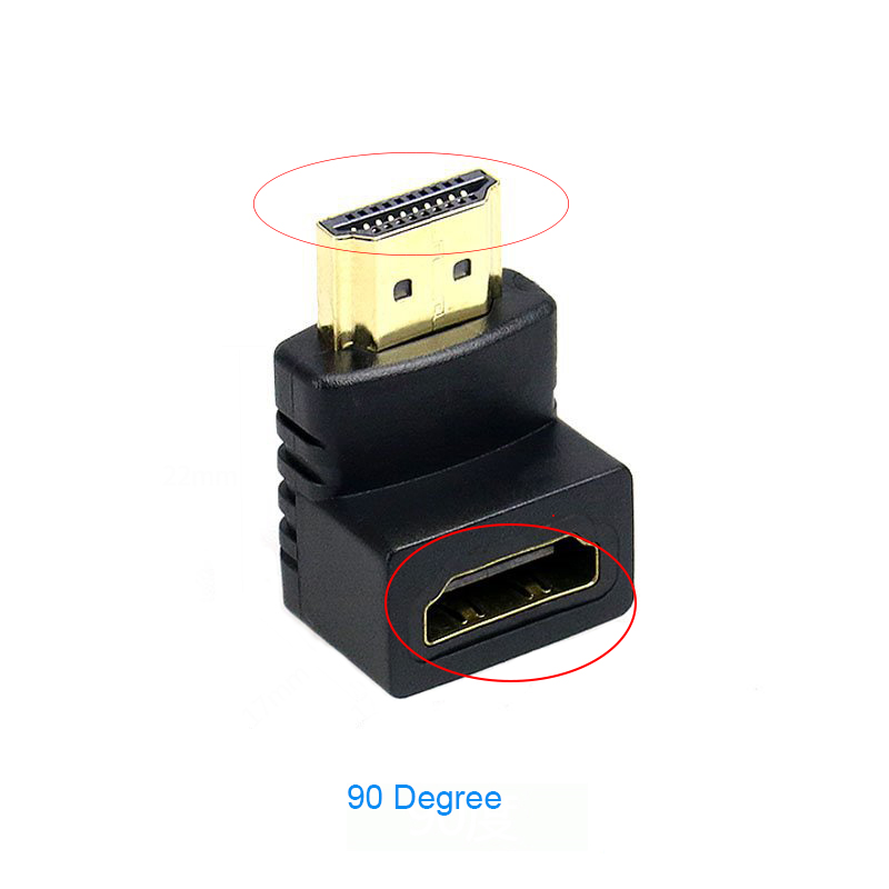 HDMI-compatível macho para HDMI-compatível adaptador fêmea, Extender Converter for HDTV, 90 graus, ângulo de 270 graus: Preto / < =0.5m