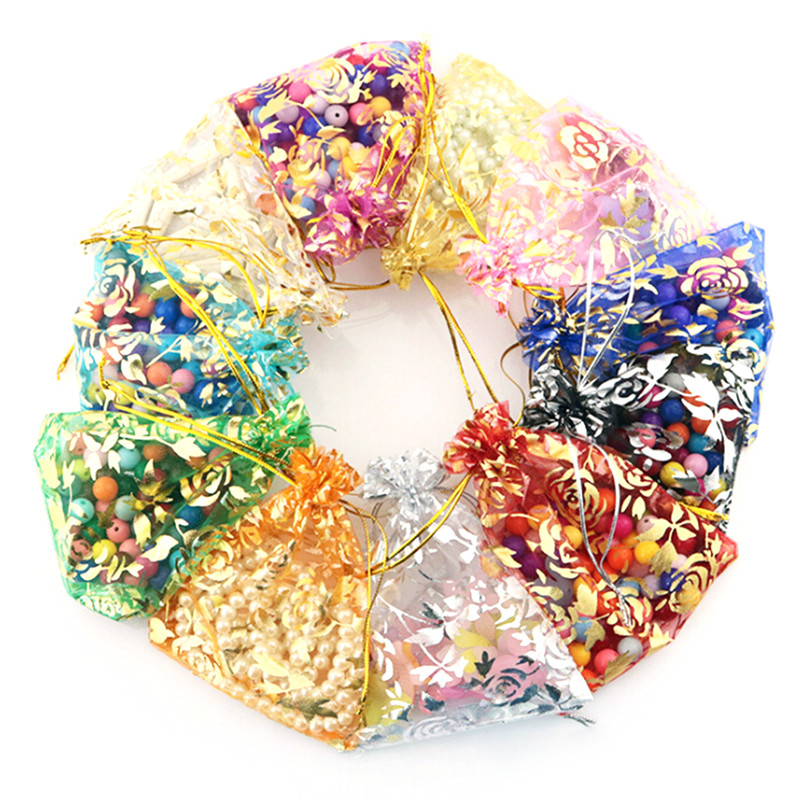 10pcs/set Organza Candy Jewelry Wedding Pouch Bags 3szie Mix Color For Party Year Use Random