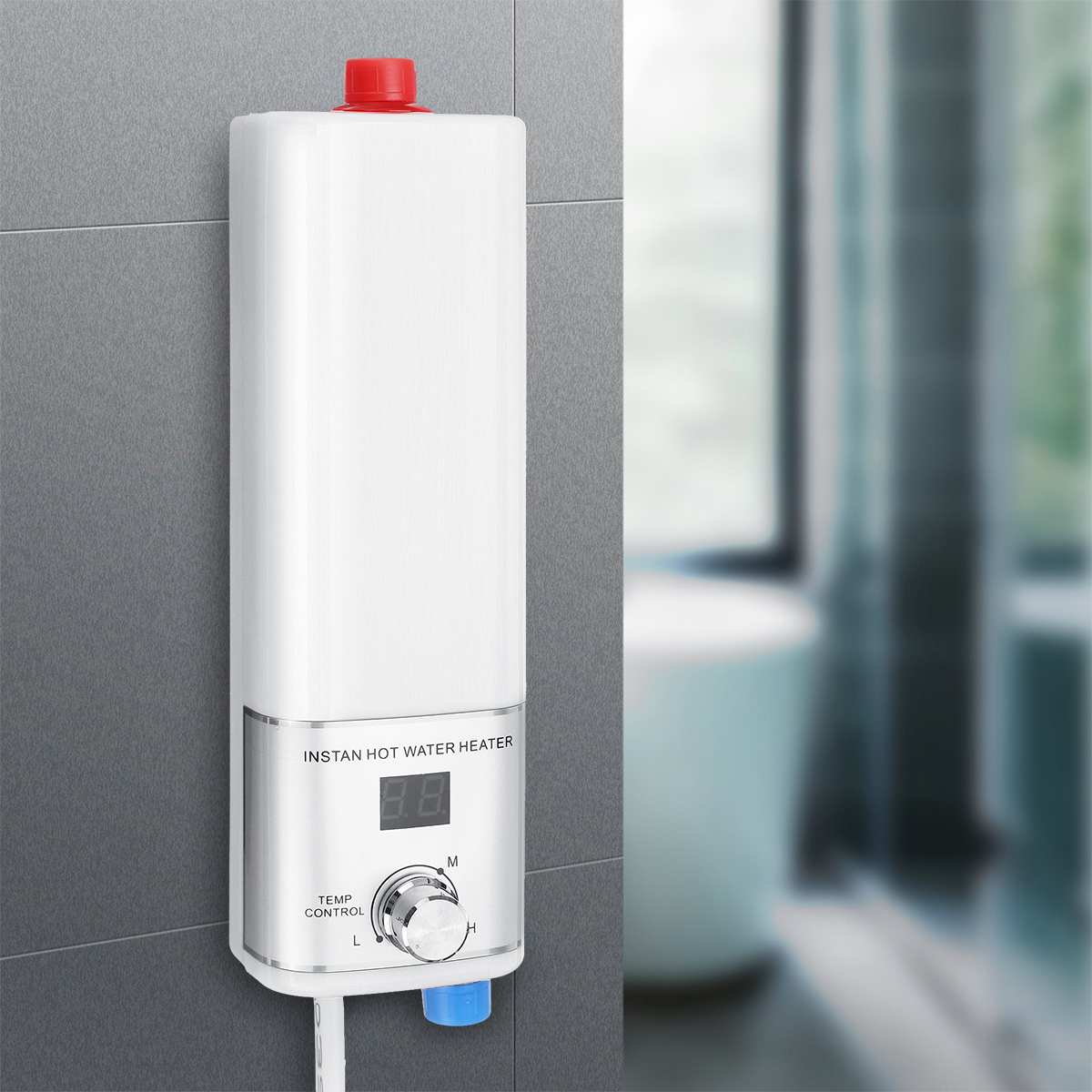 5500w elektrisk vandvarmer mini instant tankfri vandvarmer indendørs bruser køkken badeværelse vandvarmer temperaturregulering: Hvid