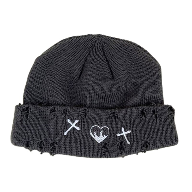 Gorro de lana de punto Flexible con agujeros rotos, cálido, diario, invierno salvaje: Gray