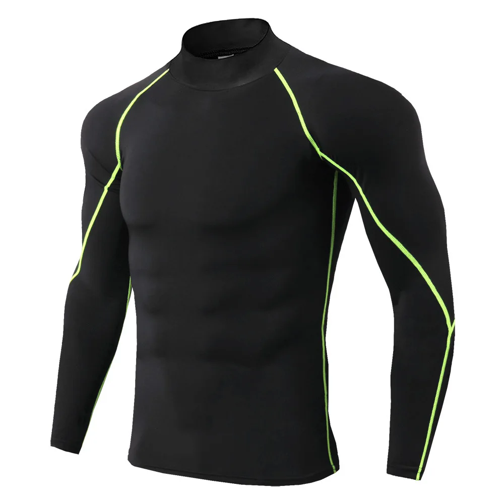 Men's Workout Compression Shirt Turtleneck Long Sleeve Rash Guard Gym Base Layer Athletic Undershirt Gear Sports Shirt: XXL / Gold