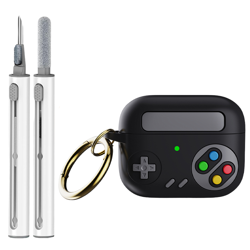 Para AirPods Pro 2 funda generación 1.a consola de juegos Retro estilo protector Air Pod segunda cubierta con llavero Compatible con AirPod 3 4: XS / Negro
