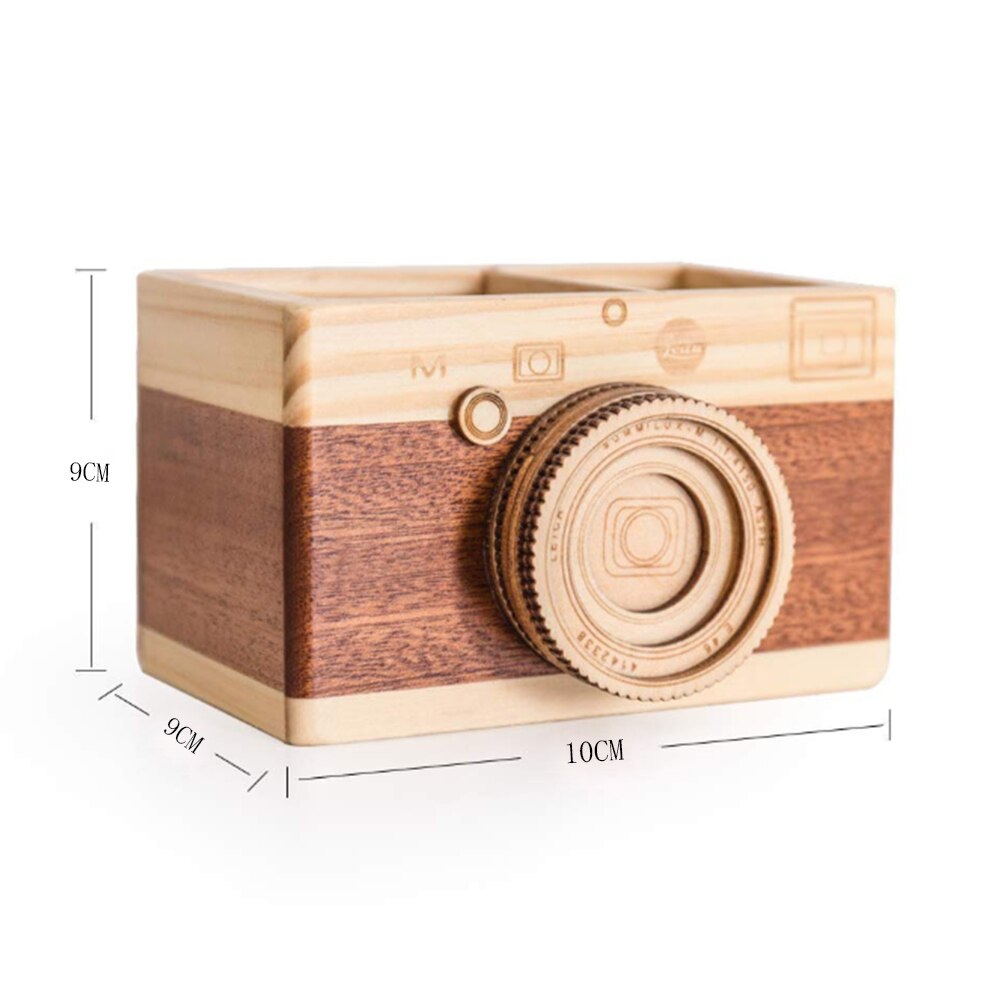 Camera Wooden Pencil Holder Home Desktop Stationarys Makeup Organizer