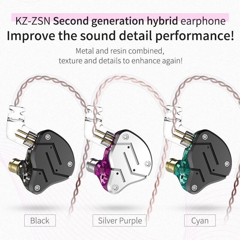 Kz Zsn 1BA 1DD Hybrid In Ear Oortelefoon Metal Hifi Bass Oordopjes In Ear Monitor Headset Sport Noise Cancelling Oordopjes kz Zstx Zsx