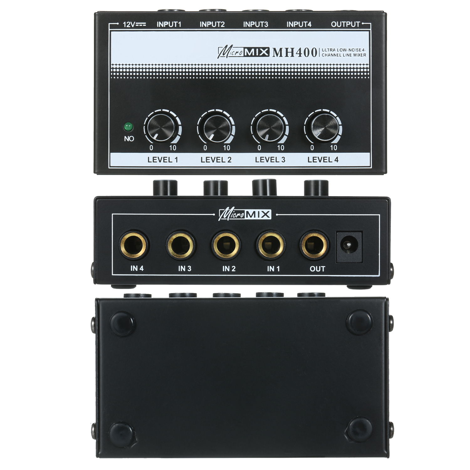 MH400 Ultra Low-Noise 4-Channel Line Mixer Mini Audio Mixer &amp; 1/4-inch TS Inputs Output Volume Control for Guitars Bass Keyboard