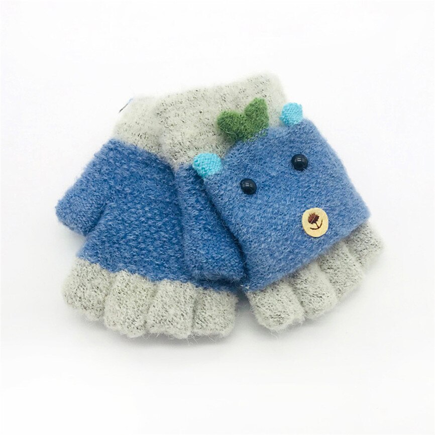 1X zimowe rękawiczki dla dzieci dziewczyny chłopcy zimowe kreskówki dla zwierząt niejednolita całość utrzymuj ciepłe rękawiczki rękawiczki dla 1-3 lat niemowlę Sep #2: lekki niebieski