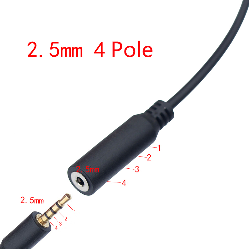 4-biegunowy kabel przedłużający audio z gniazda 2,5 mm męskiego na żeńskie pod kątem prostym 0,2 m 1 m 2 m 3 m
