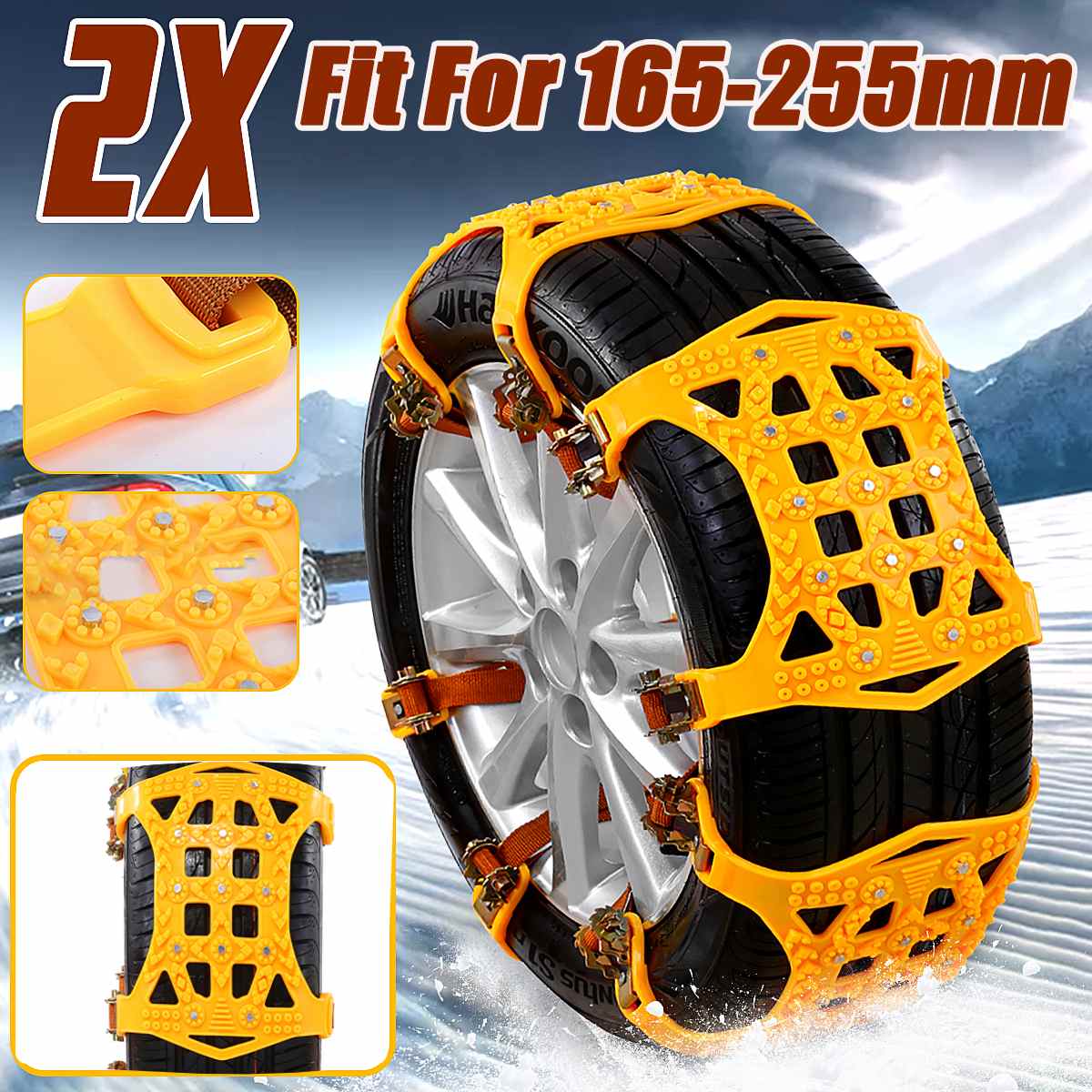 Cadenas de nieve para coches y camiones, cadena de neumáticos antideslizantes con barro, correa de invierno para rueda de tendones de vacuno de TPU para todoterrenos y camiones: 2pcs
