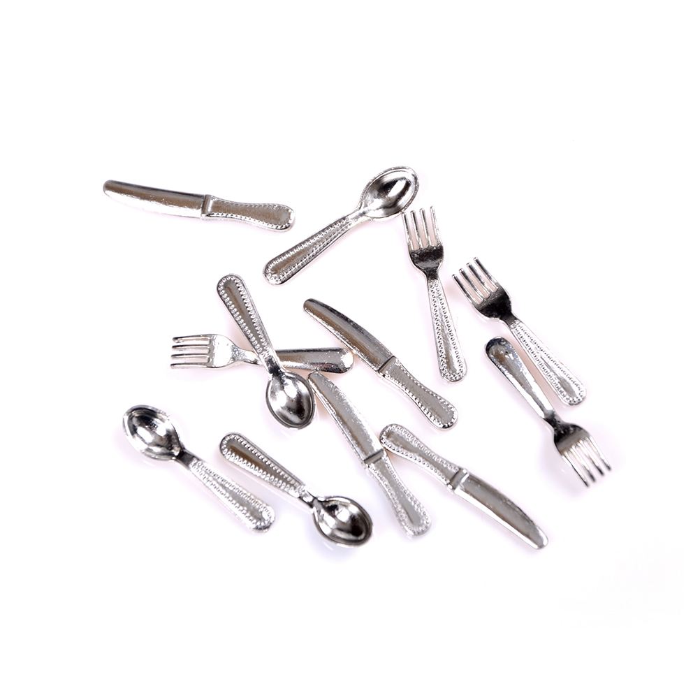 12Pc 1:12 Mini Dollhouse Miniatures Tableware Cutlery Knife Fork Spoon Cake Knife Chopping Block Kitchen Food Furniture Toy: 6