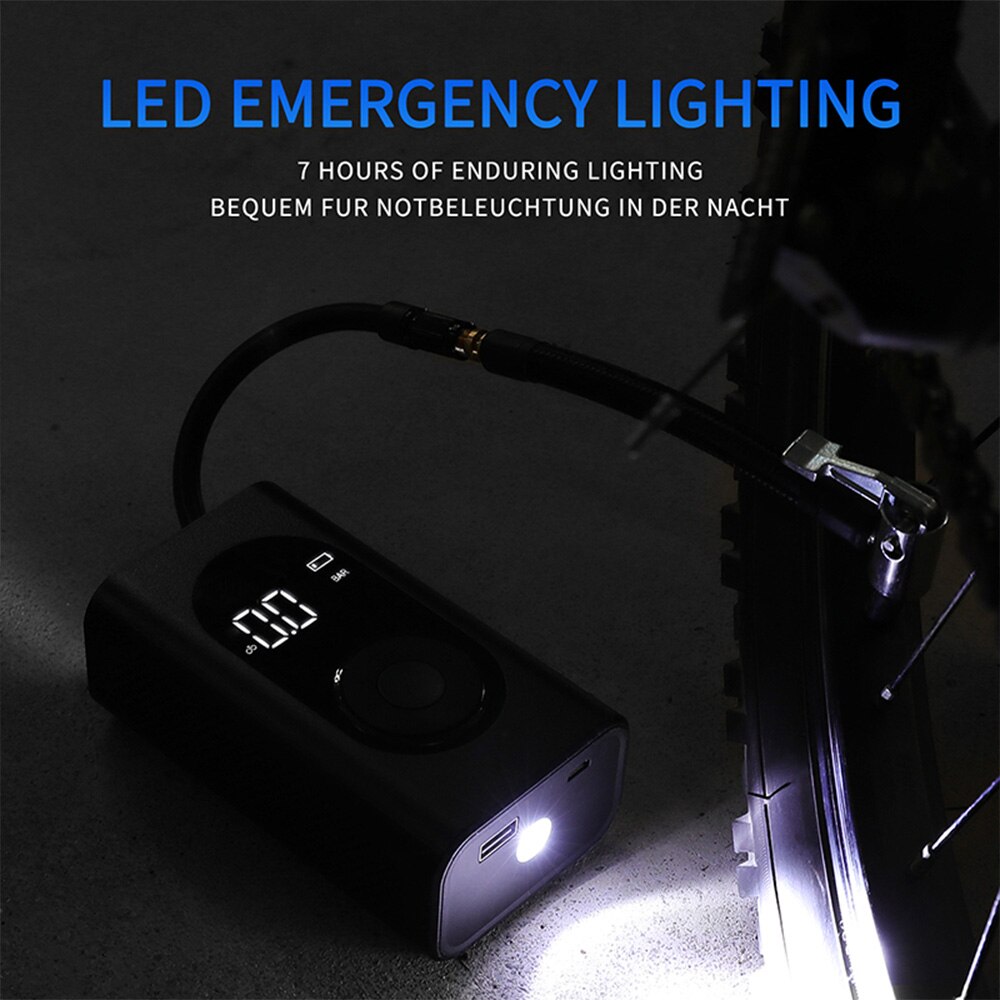 Wiederaufladbare autoluftpumpe mit 150 psi, tragbar, mit led-anzeige und digitaler reifendruckanzeige für fußball, auto, fahrrad und motorrad