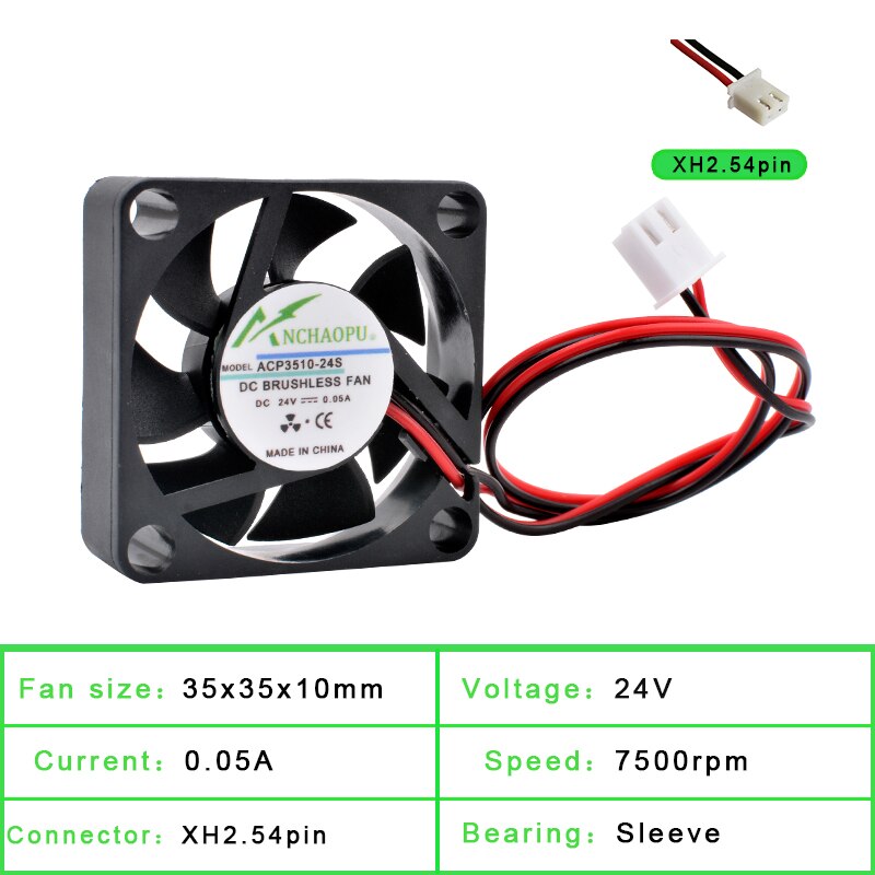 Acp 3510 3.5cm 35mm vifte 35 x 35 x 10mm dc5v 12v 24v 2 ledninger 2 pinner til kjølevifte til mikroenhetsruterprojektor: 24v