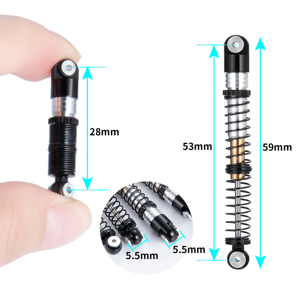 YEAHRUN 4 Uds 53mm amortiguador de aluminio roscado Tele amortiguador actualizaciones para 1/24 RC coche Axial SCX24 JLU gladiador Micro Crawler: Blanco