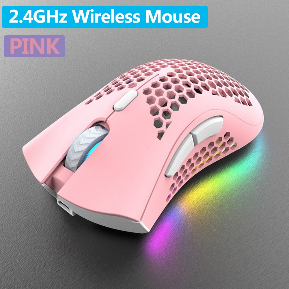 Fornite BM600 2.4GHz Wireless Mouse 2400DPI Adjustable RGB Backlit Honeycomb USB Optical Gaming Mouse Gamer Mice for Laptop PC: Pink Wireless