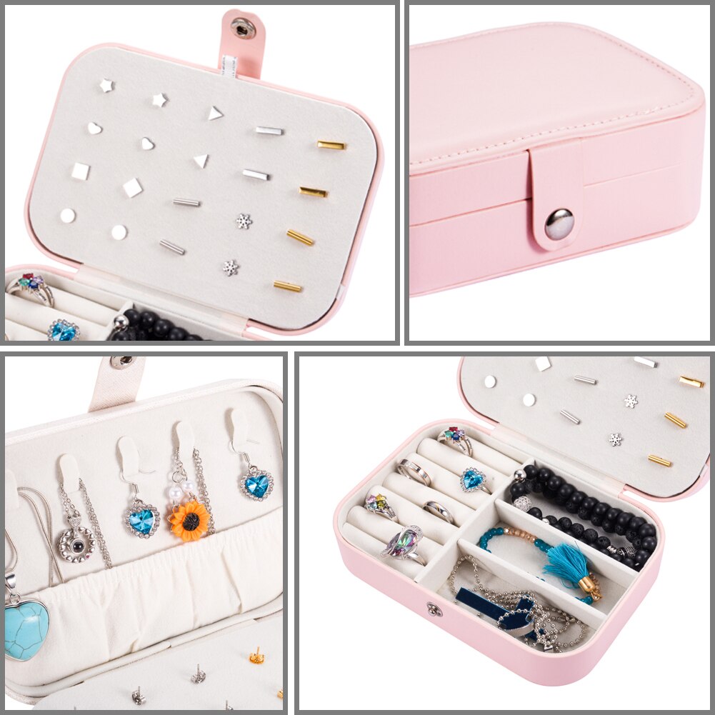 Double cuir bijoux boîte de rangement coréen boucle d'oreille anneau flanelle bijoux boîte maquillage organisateur boîte