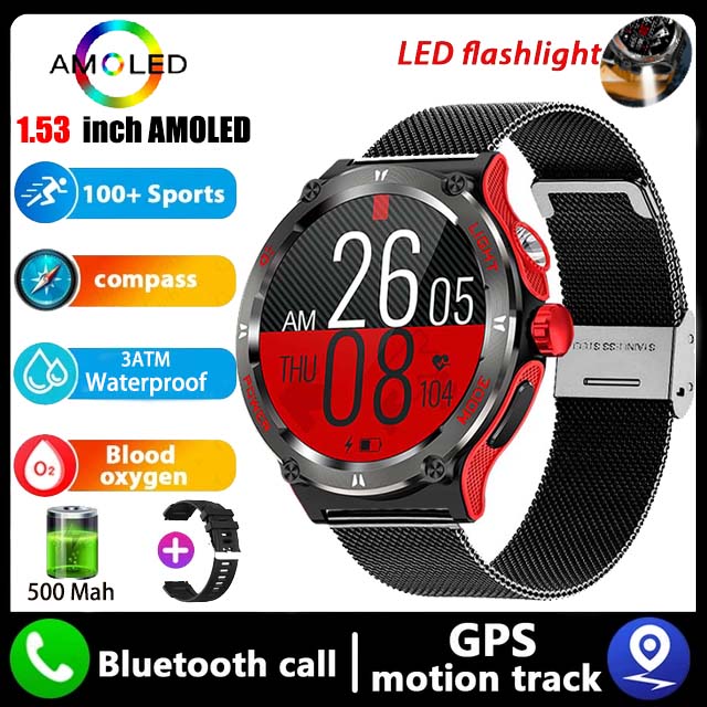 Montre intelligente de camion GPS militaire pour hommes, écran HD AMOLED, fréquence cardiaque, montre intelligente de sport étanche IP68, Android IOS, extérieur, , 2024: green
