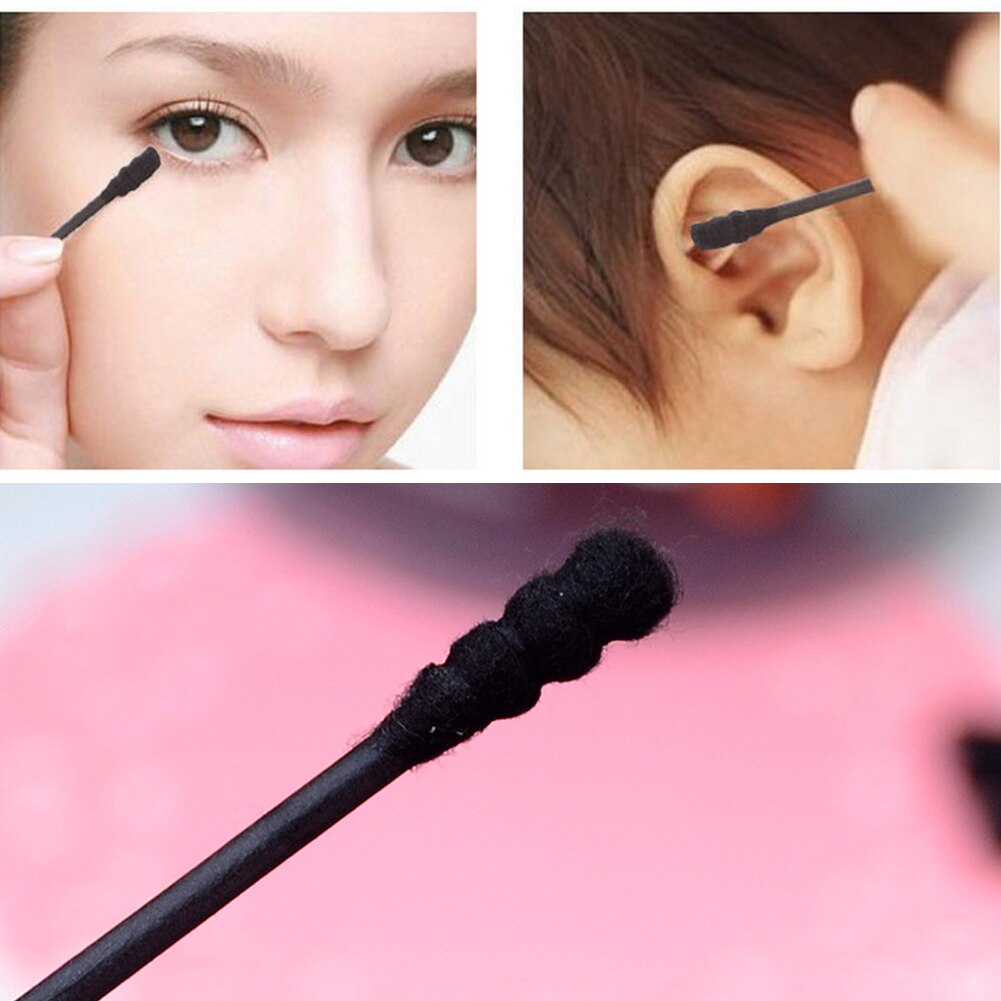 200pcs Spiral Bamboo Charcoal Ear Cotton Swab Double Head Sticks Disposable Buds Cotton for Beauty Makeup Nose Ears Cleaning