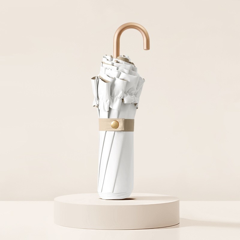 Høyverdig blonder solbeskyttelse bærbar solparasoll liten uv-bestandig solskjerm dobbeltfunksjonell sammenleggbar paraply ren farge: Hvit