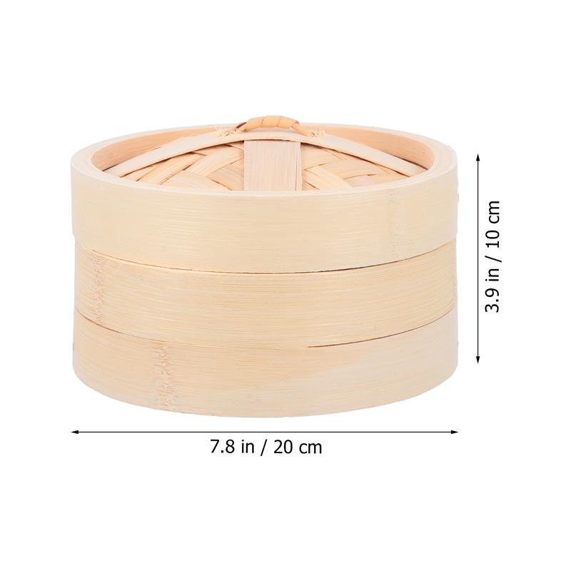 1 Set Bamboo Steamer Basket Dim Sum Dumpling Food Steamer With Lid Cookware Fish Rice Vegetable Snack Basket Set: 20CM