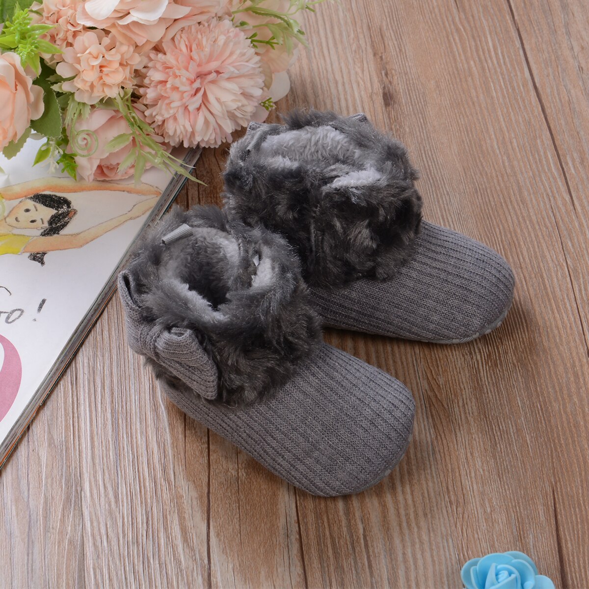 Winter baby warme schoenen eenvoudig schattig mooi modieus zacht antislip warm veelkleurig pluche laarzen winkelen trip wandelen: Grijs / 13vm