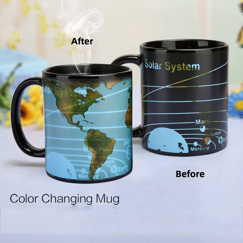 Zonnestelsel Aarde Kleur Lading Water Cup Creatieve Aarde Temperatuur Koffie Mok Wereldkaart Mok Cadeau voor Vriendje
