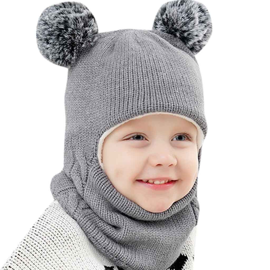 Kind Baby Junge Mädchen Mit Kapuze schal Kappen Hut Winter Warm Knit Solide Klappe Cap Nette Casual Schal Geeignet für Geburtstag, festival, Foto: Grau