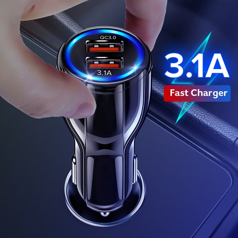 USB Car Charger 3.1A Fast Charging Mobile Phone Accessories For Samsung Huawei Xiaomi Redmi Note 8/9 Pro USB-Car-Charger Adapter