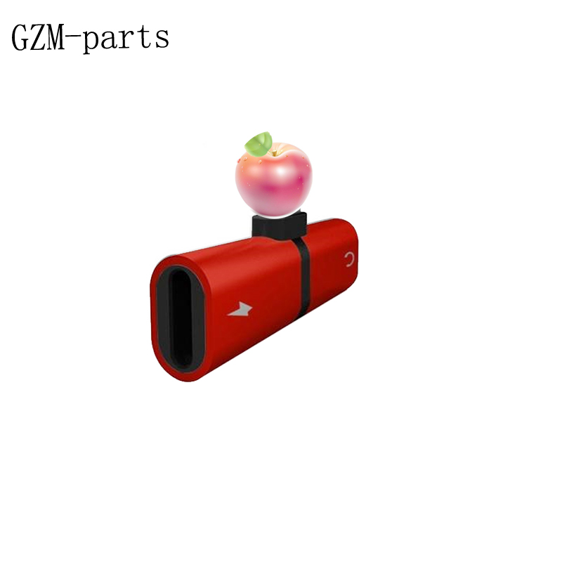 GZM-part For iPhone 7 8 X Connector Splitter Charger Audio Headphone Jack to Earphone AUX Cable 2 in 1 Audio Adapter: red