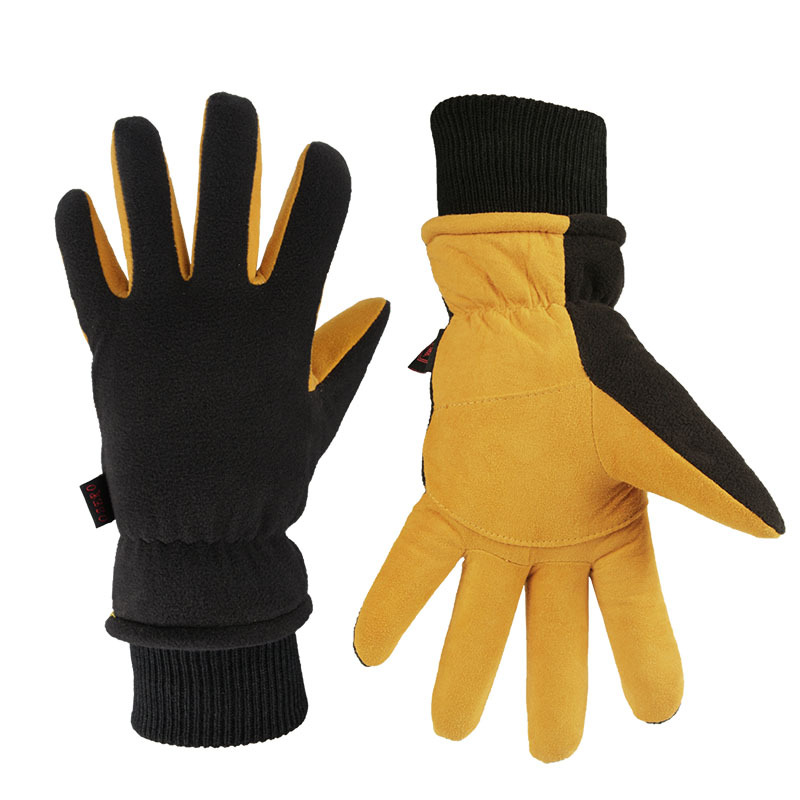 Winter Handschuhe Hirschleder Leder Wasser-Beständig Winddicht Isolierte Arbeit Handschuh für Driving Radfahren Wandern Schnee Skifahren 8008: YELLOW / M
