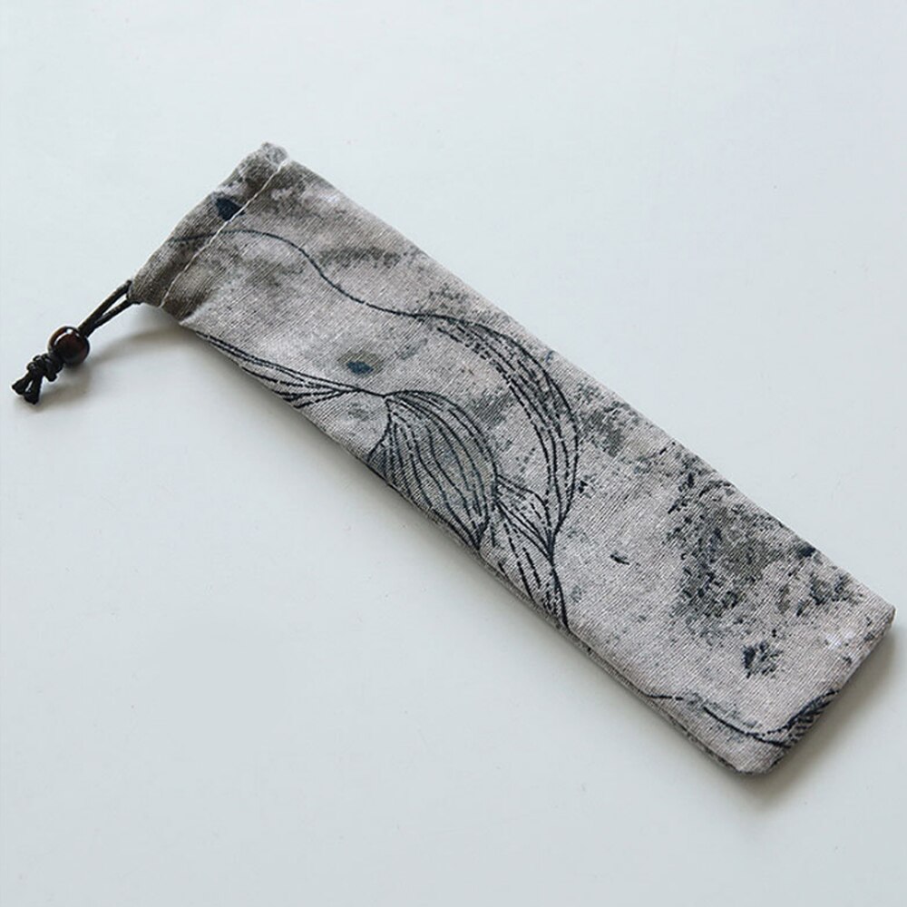 Japan Stijl Bestek Zak Herbruikbare Reizen Koord Pouch Voor Keuken Servies Vork Lepel Bamboe Eetstokjes Reinigingsborstel