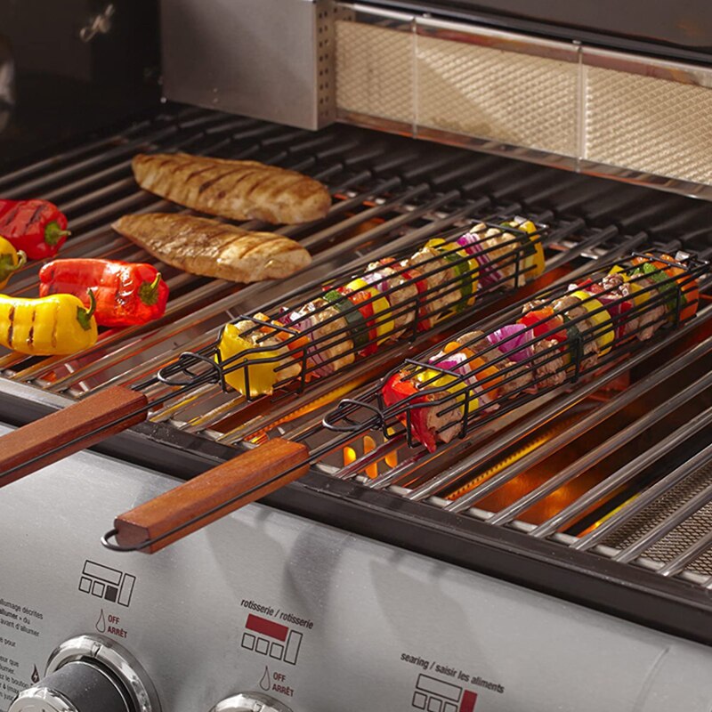 BBQ Grilling Basket Tools Stainless Steel Nonstick Barbecue Grill Basket Portable Mesh Kitchen Tools kitchen accessories Basket