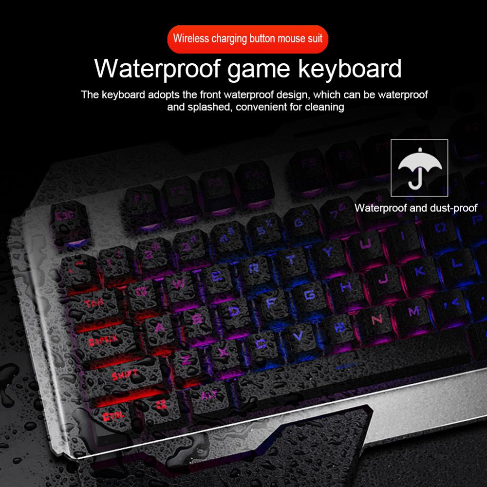 2,4G kabellos Spielen Tastatur Maus einstellen Wiederaufladbare Mechanische Fühlen RGB Hintergrundbeleuchtung Tastatur Mäbenutzen Combo Ergonomische Gamer Tastatur