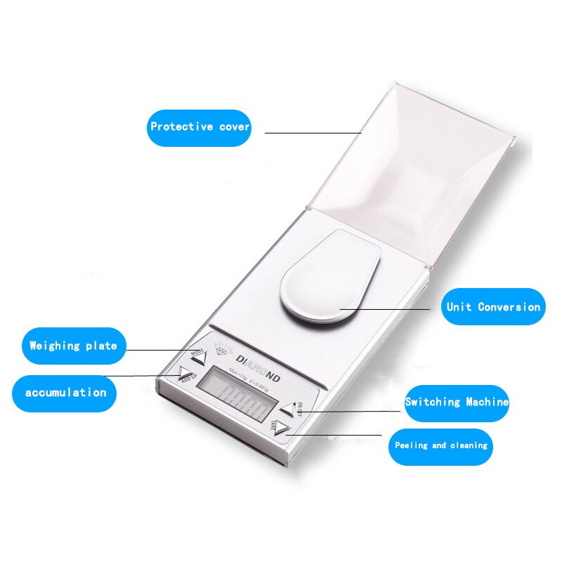 Báscula de bolsillo de alta precisión 10g/0.001g, 20g/0.001g, báscula de peso para joyería con calibración, pinzas para báscula de diamante de laboratorio