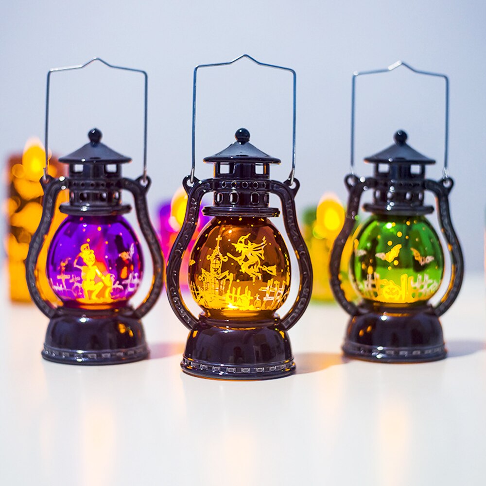 Retro Oil Lamp Desktop Hanging Bar Night Light Festival Atmosphere Props Halloween Decorative Led Small Lantern For Home Party