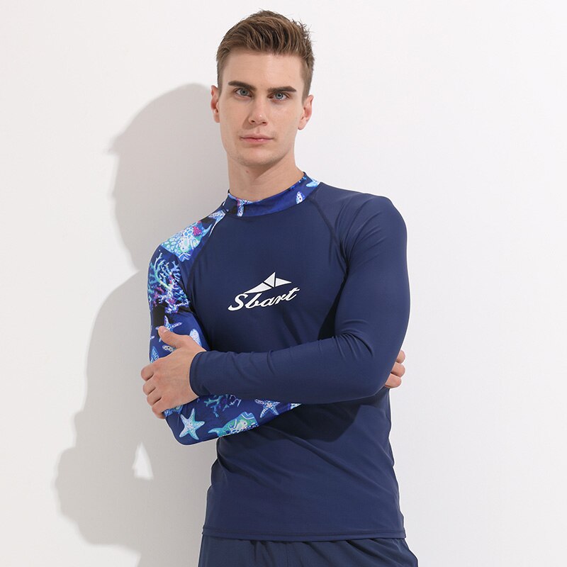 Men's Long Sleeve UPF 50+ Baselayer Skins Compression Rash Guard Shirt Crew Neck Print Tee Suit for Swim Surfing Snorkeling: 7030 / L