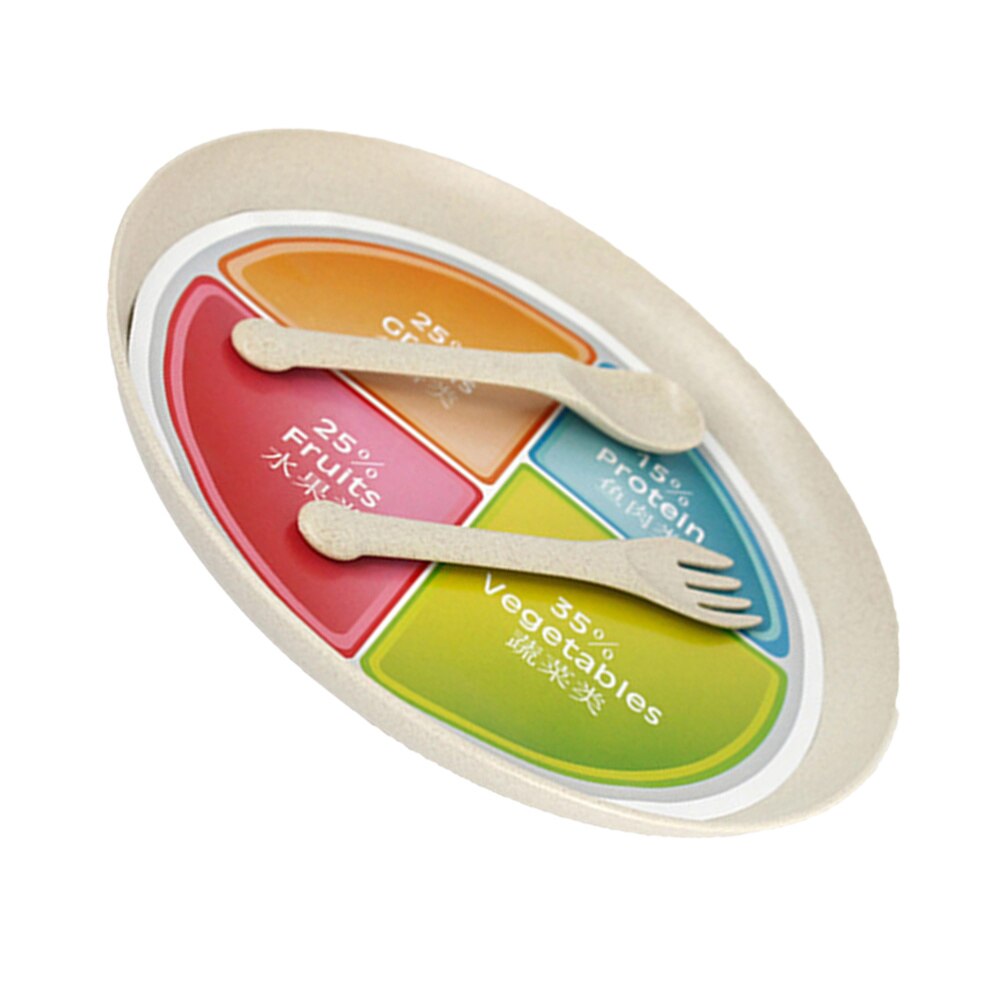 3pcs Wheat Straw Food Tray Nutritional Balance Food Plate 4 Compartments Dessert Dish Food Storage Tray for Kids