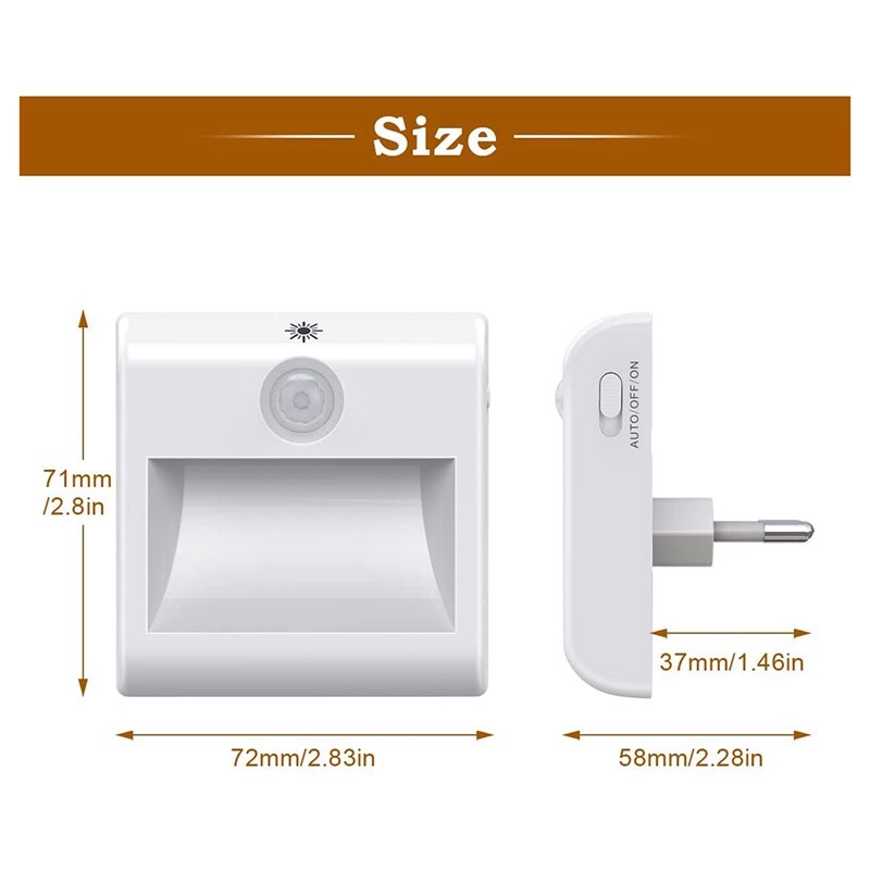 Night Light Socket,Children&#39;s Night Light With Motion Sensor Twilight Sensor (On/Auto/Off),For Bedroom,Staircase EU Plug