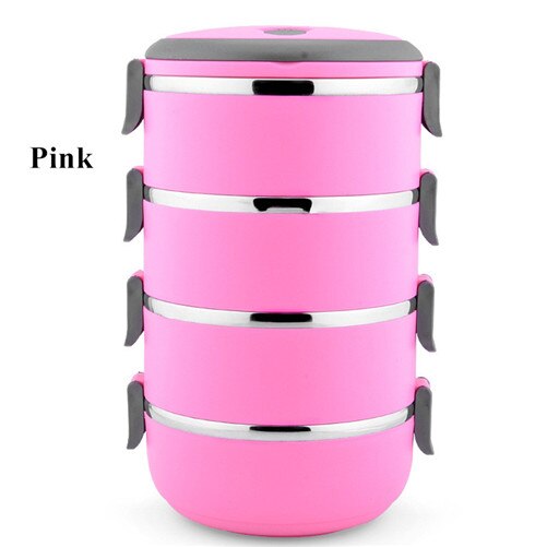 Rvs lunchbox milieuvriendelijke plastic thermische voedselcontainer draagbare lunchbox voor kinderen kantoor school bento lunchbox: Roze 4 laags