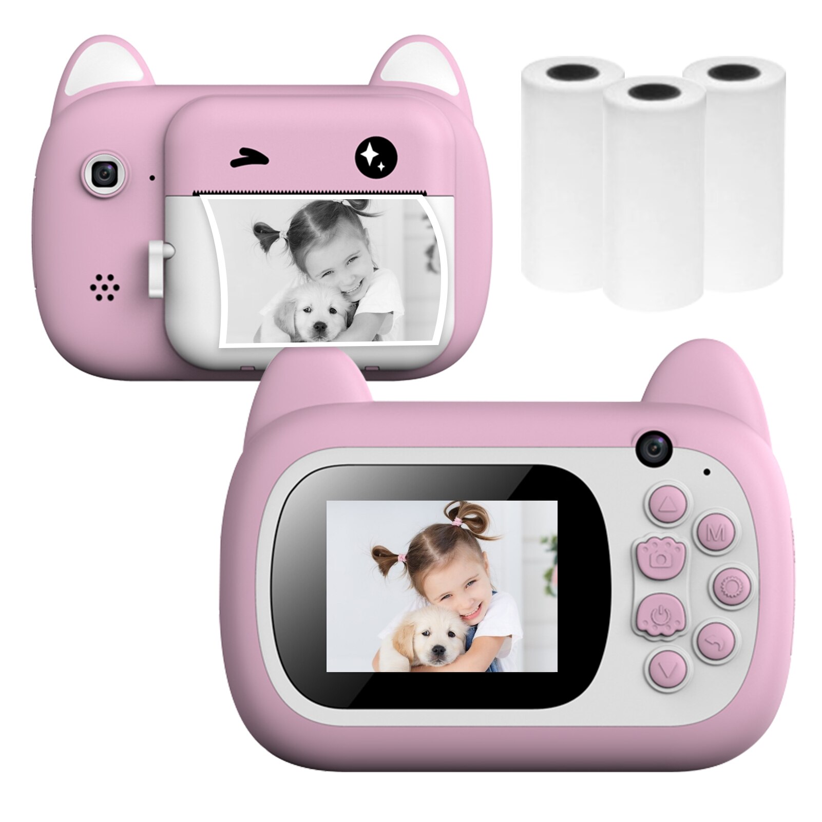 A7 Kids Camera 1080P Digital Instant Camera Photo Printer with 24Mp Dual Cameras 2.4inch Camera Print 32G TF Card for Children: Pink NO TF Card
