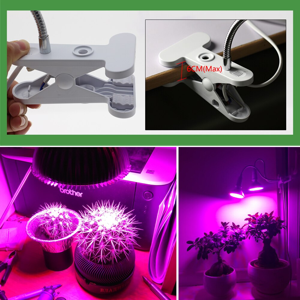 Dobbelt hoved  e27 ført vokse lys med fleksibel lampeholder klip fuld spektrum led plante vokse lys phytolamp til hjemmet indendørs