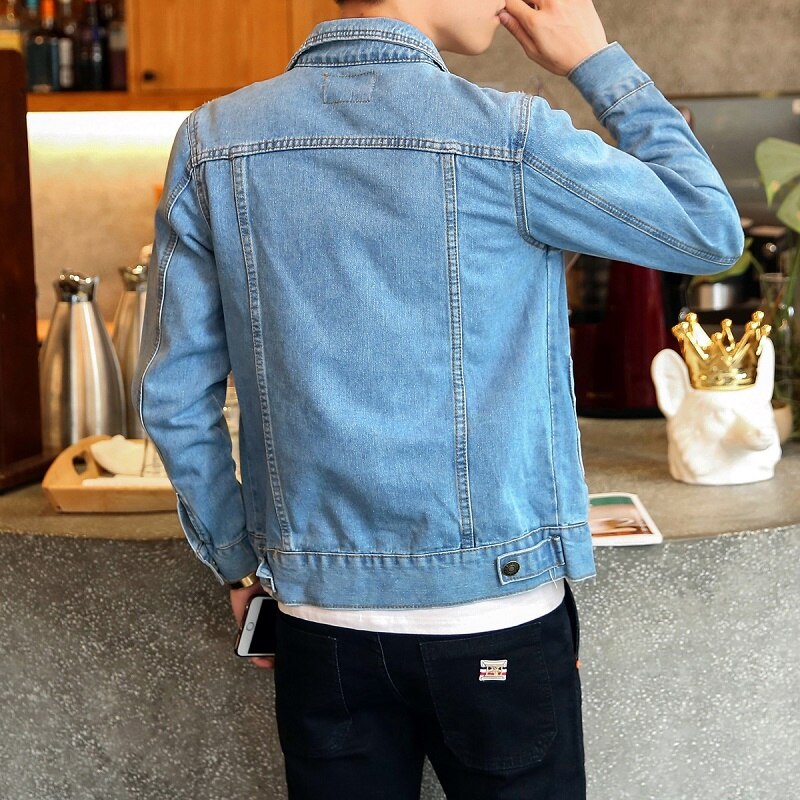 Men Jean Jackets Spring Light Blue Denim Jackets Coats Men Cotton Slim Denim Coats Mens Casual Jean Coats