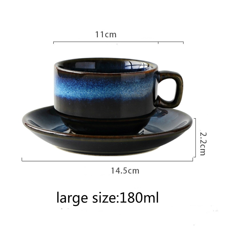 Fashionable porcelain craftsman ceramic coffee cup and dish set breakfast cup afternoon tea Japanese simple Blue