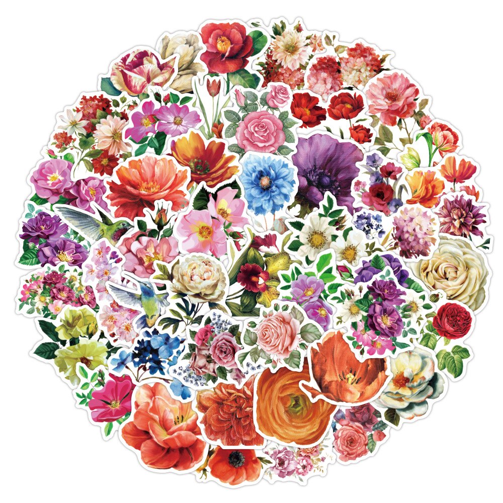 10/30/50 bunte, leuchtende blumenaufkleber mit krähenmotiv für notizbücher, roller, trolleys und koffer